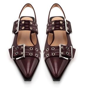 KaroNairy Buckle Ballet Flats, Pointy Toe Slingback, Square Toe Size 10